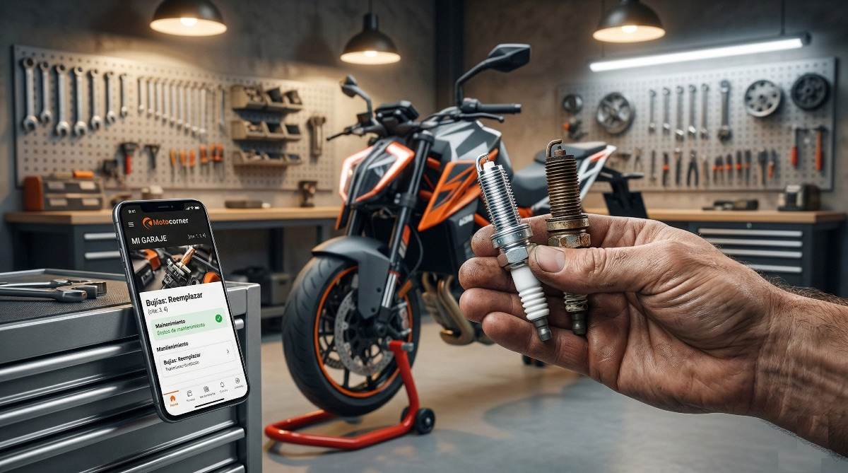 Detalle de un neumático de moto desgastado listo para ser reemplazado en un taller especializado